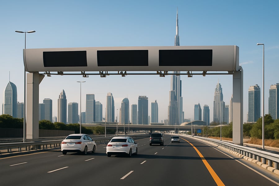 Modern highway in Dubai with electronic toll gates