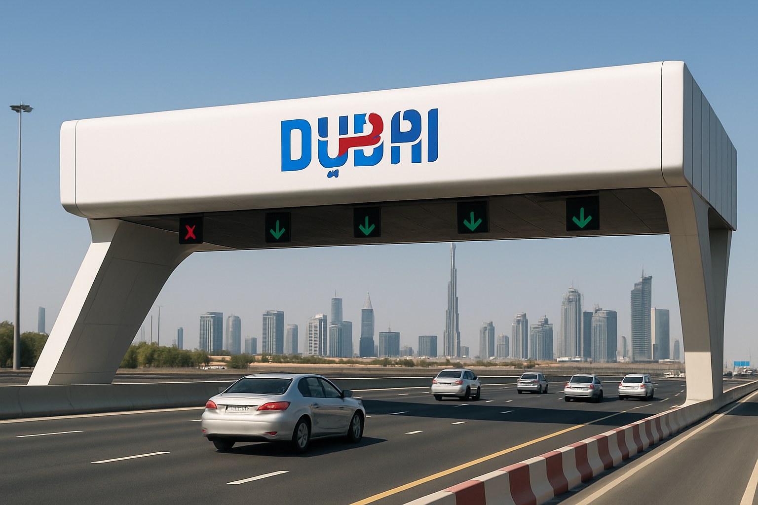 Modern toll gate on a Dubai highway