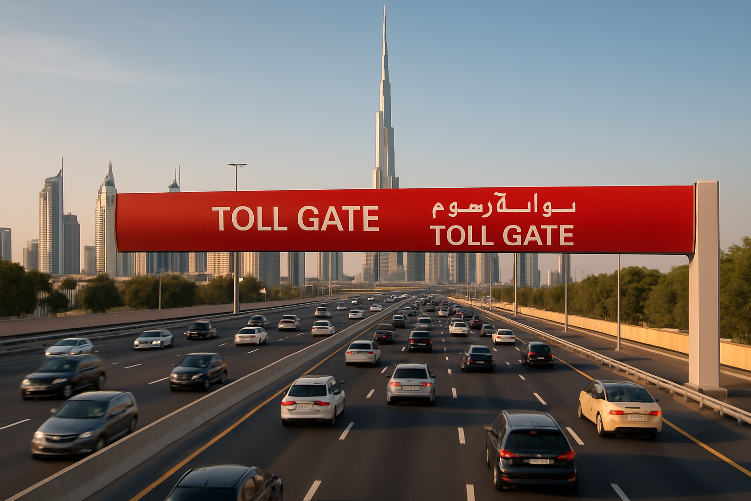 Smooth traffic flow on a paid road in Dubai
